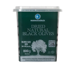 Marmara Birlik Gemlik Black Olives Kuru Sele /Dried Sele 3XS(381-410 pcs)800Gr Plastic