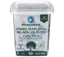 Marmara Birlik Gemlik Black Olives S Kuru Sele (Dried Sele) Iri Boy 291-320 800Gr Plastic