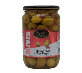 Royal Valley  Green Olives With Red Pepper 700Gr Glass
