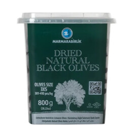Marmara Birlik Gemlik Black Olives Kuru Sele /Dried Sele 3XS(381-410 pcs)800Gr Plastic